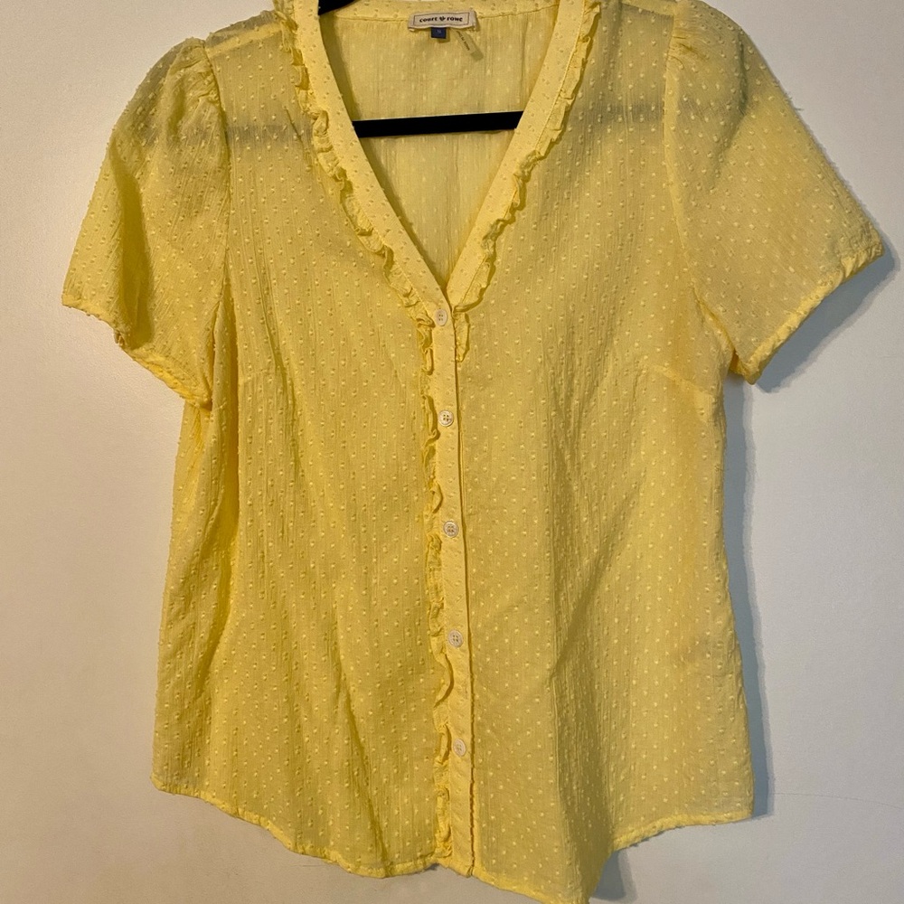 Yellow Button-Up Ruffle Top